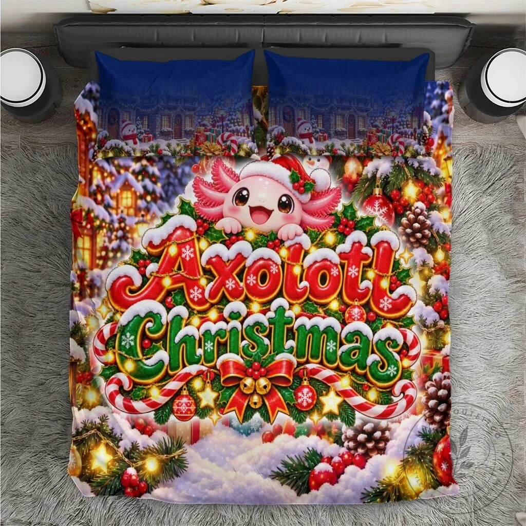 Holiday Bedding Set for Winter Wonderland with Axolotl Theme