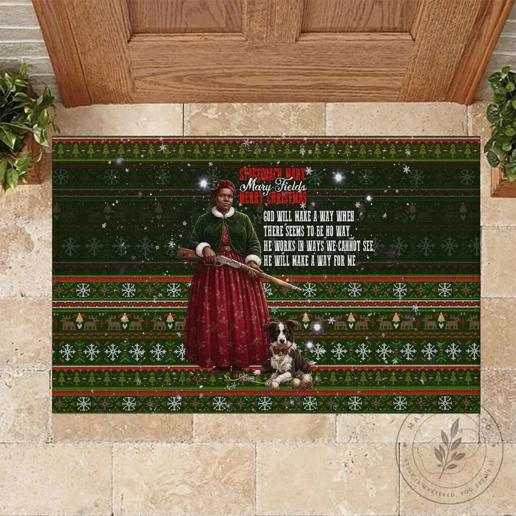 Stagecoach Mary Fields Christmas Holiday Doormat with Vintage Pioneer Art