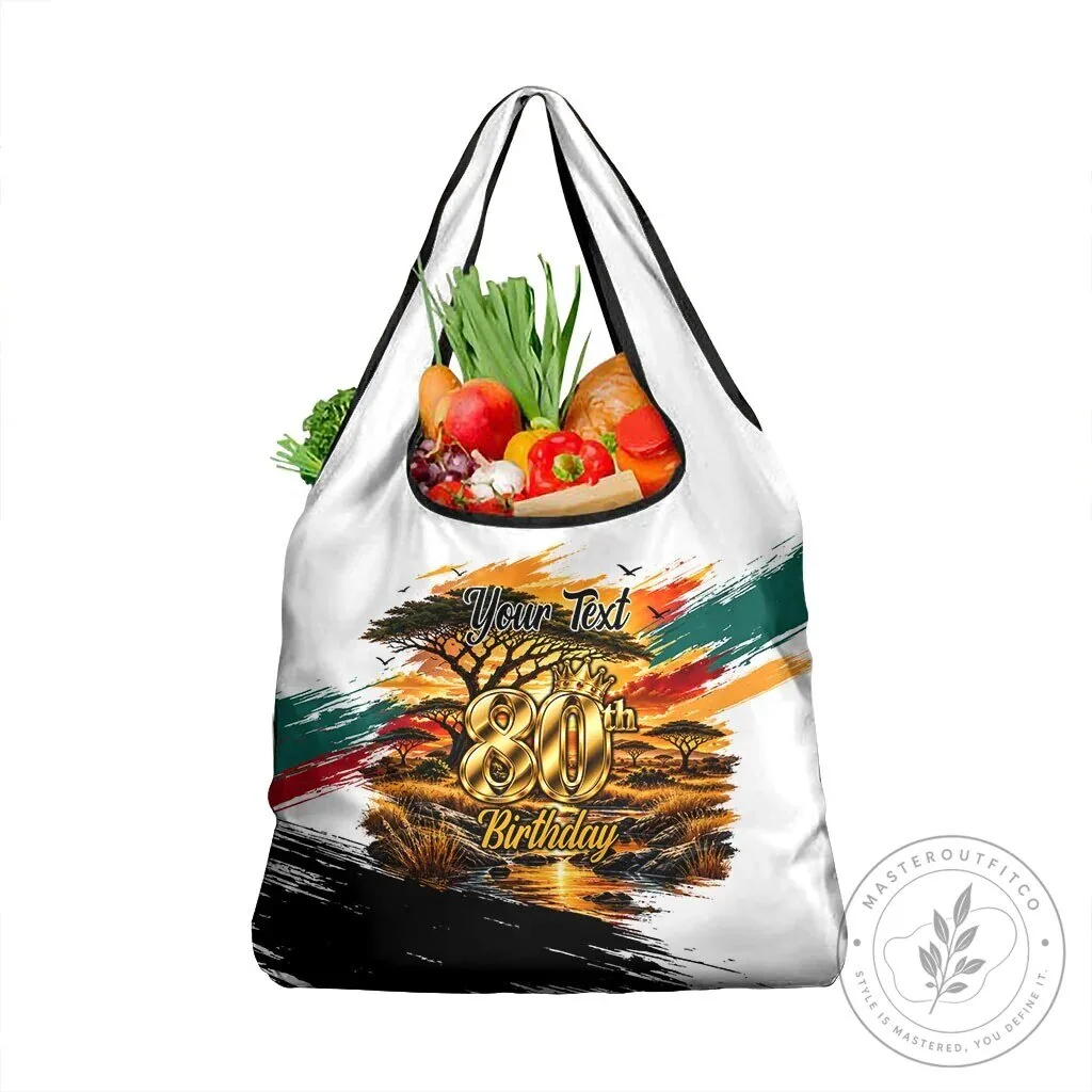Personalized 80th Birthday African Safari Sunset Savanna Landscape Reusable Grocery Bag