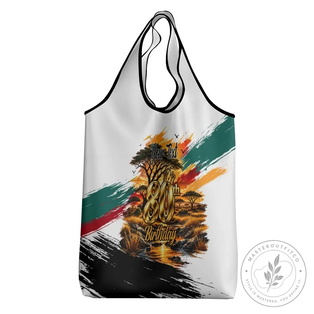 Personalized 80th Birthday African Safari Sunset Savanna Landscape Reusable Grocery Bag 13 Personalized 80th Birthday African Safari Sunset Savanna Landscape Reusable Grocery Bag