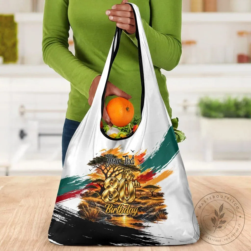 Personalized 80th Birthday African Safari Sunset Savanna Landscape Reusable Grocery Bag 15 Personalized 80th Birthday African Safari Sunset Savanna Landscape Reusable Grocery Bag
