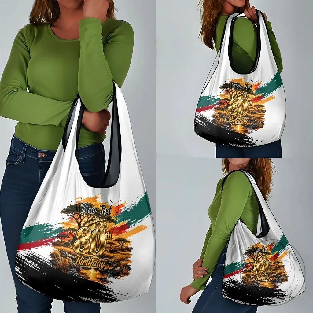 Personalized 80th Birthday African Safari Sunset Savanna Landscape Reusable Grocery Bag 17 Personalized 80th Birthday African Safari Sunset Savanna Landscape Reusable Grocery Bag