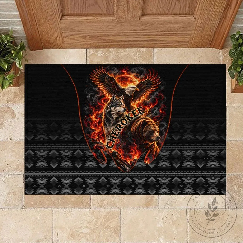 Cherokee Spirit Animals Fiery Tribal Art Native Geometric Patterns Doormat 17 Cherokee Spirit Animals Fiery Tribal Art Native Geometric Patterns Doormat