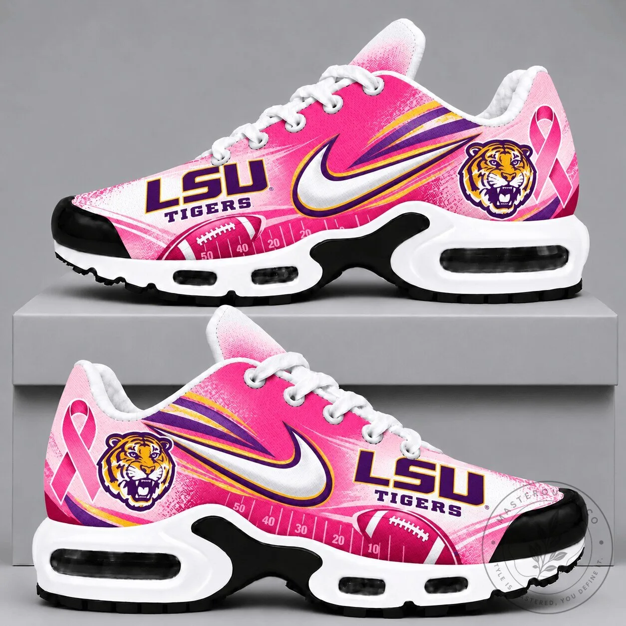 LSU Tigers Breast Cancer Awareness Pink Football Field Sneakers 1 LSU Tigers Breast Cancer Awareness Pink Football Field Sneakers