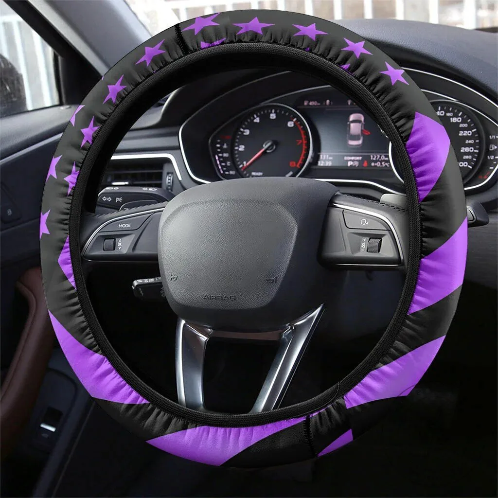 Domestic Violence Awareness Purple Ribbon Sunflower Stars Steering Wheel Cover 3 Domestic Violence Awareness Purple Ribbon Sunflower Stars Steering Wheel Cover