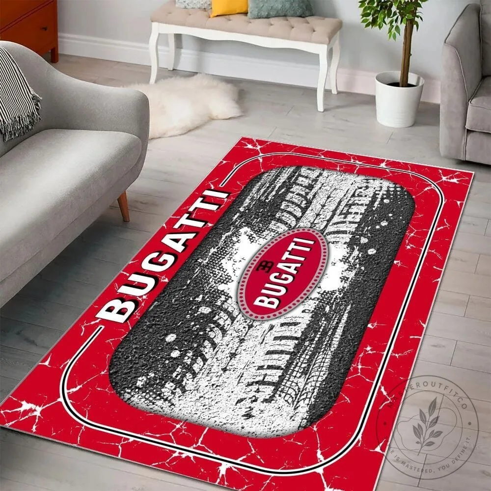 Bugatti Tire Tread Welcome Mat, Luxury Car Brand Logo Floor Rug