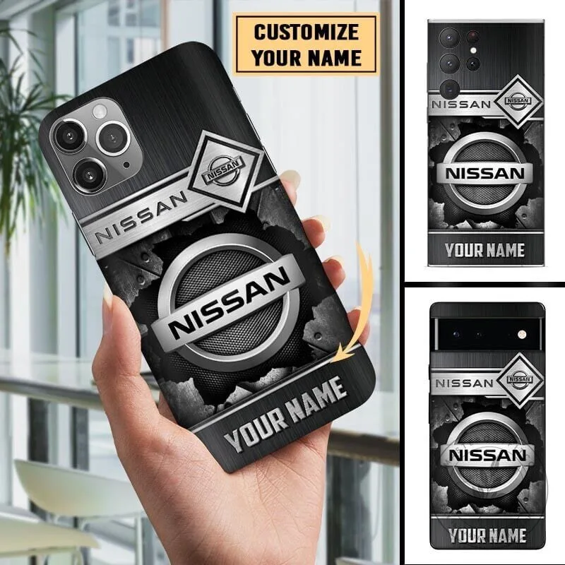 Custom Nissan Logo Personalized Name Black Brushed Metal Phone Case 1 Custom Nissan Logo Personalized Name Black Brushed Metal Phone Case