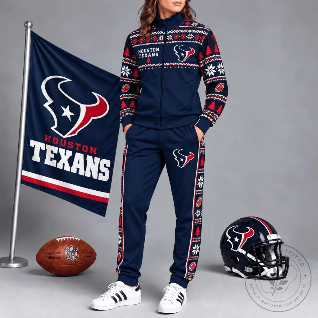 Houston Texans Christmas Ugly Sweater Style Full Zip Track Jacket Houston Texans Christmas Ugly Sweater Style Full Zip Track Jacket