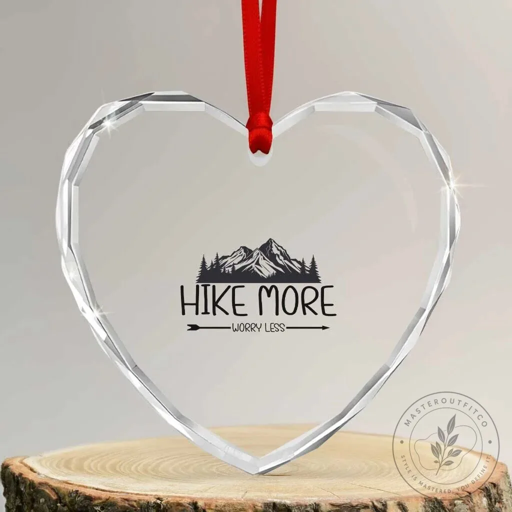 Hike More Worry Less Mountain Heart Crystal Glass Ornament
