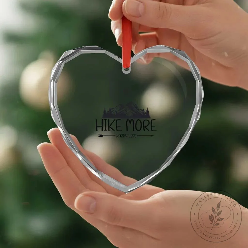 Hike More Worry Less Mountain Heart Crystal Glass Ornament 11 Hike More Worry Less Mountain Heart Crystal Glass Ornament