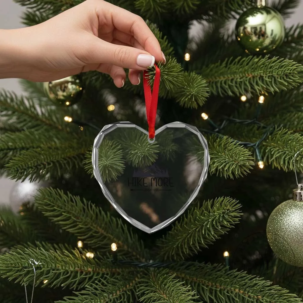 Hike More Worry Less Mountain Heart Crystal Glass Ornament 12 Hike More Worry Less Mountain Heart Crystal Glass Ornament