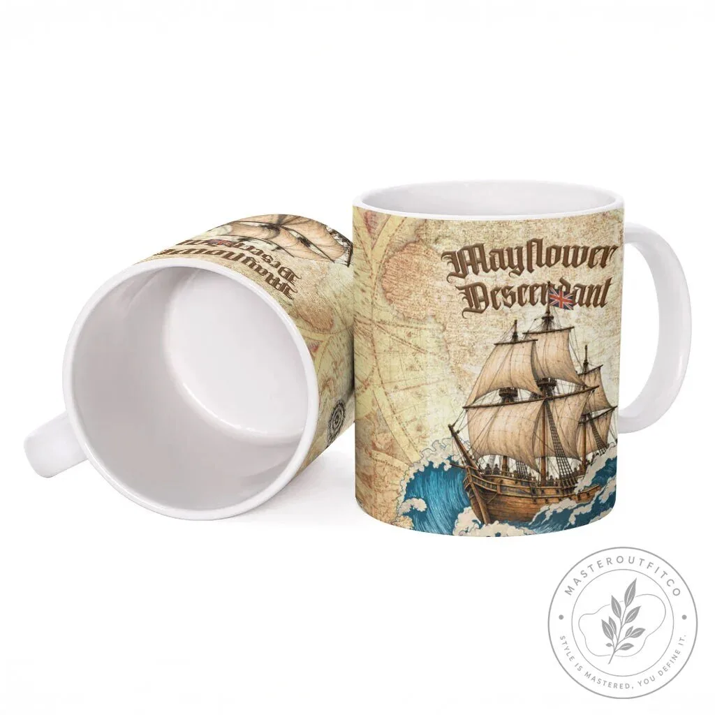 Vintage Mayflower Descendant Ship Ceramic Coffee Mug with Nautical Map Design 9 Vintage Mayflower Descendant Ship Ceramic Coffee Mug with Nautical Map Design