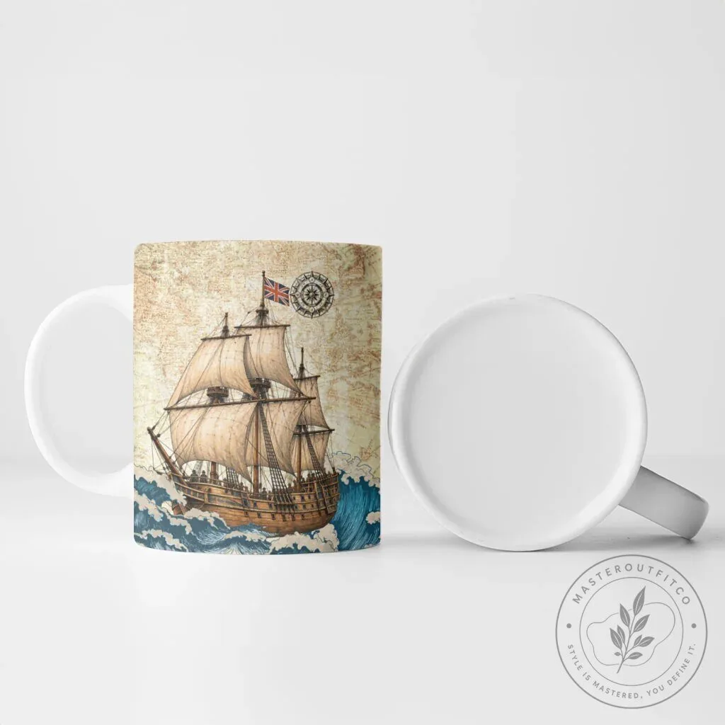 Vintage Mayflower Descendant Ship Ceramic Coffee Mug with Nautical Map Design 10 Vintage Mayflower Descendant Ship Ceramic Coffee Mug with Nautical Map Design