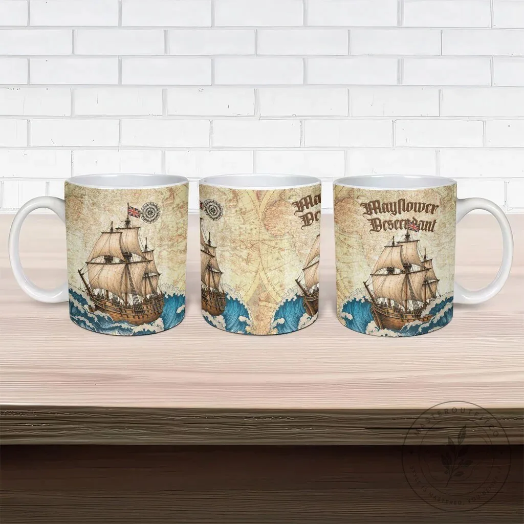 Vintage Mayflower Descendant Ship Ceramic Coffee Mug with Nautical Map Design 11 Vintage Mayflower Descendant Ship Ceramic Coffee Mug with Nautical Map Design