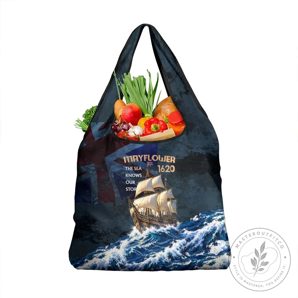 Mayflower 1620 Ship Vintage Nautical Ocean Waves Art Reusable Grocery Bag