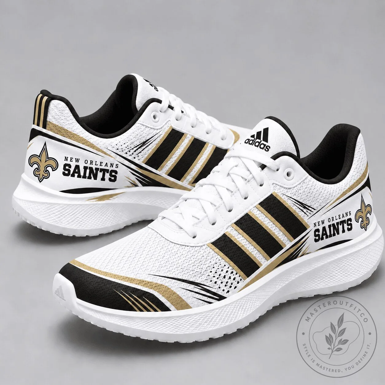 New Orleans Saints NFL Team Logo White and Gold Performance Running Shoes 17 New Orleans Saints NFL Team Logo White and Gold Performance Running Shoes