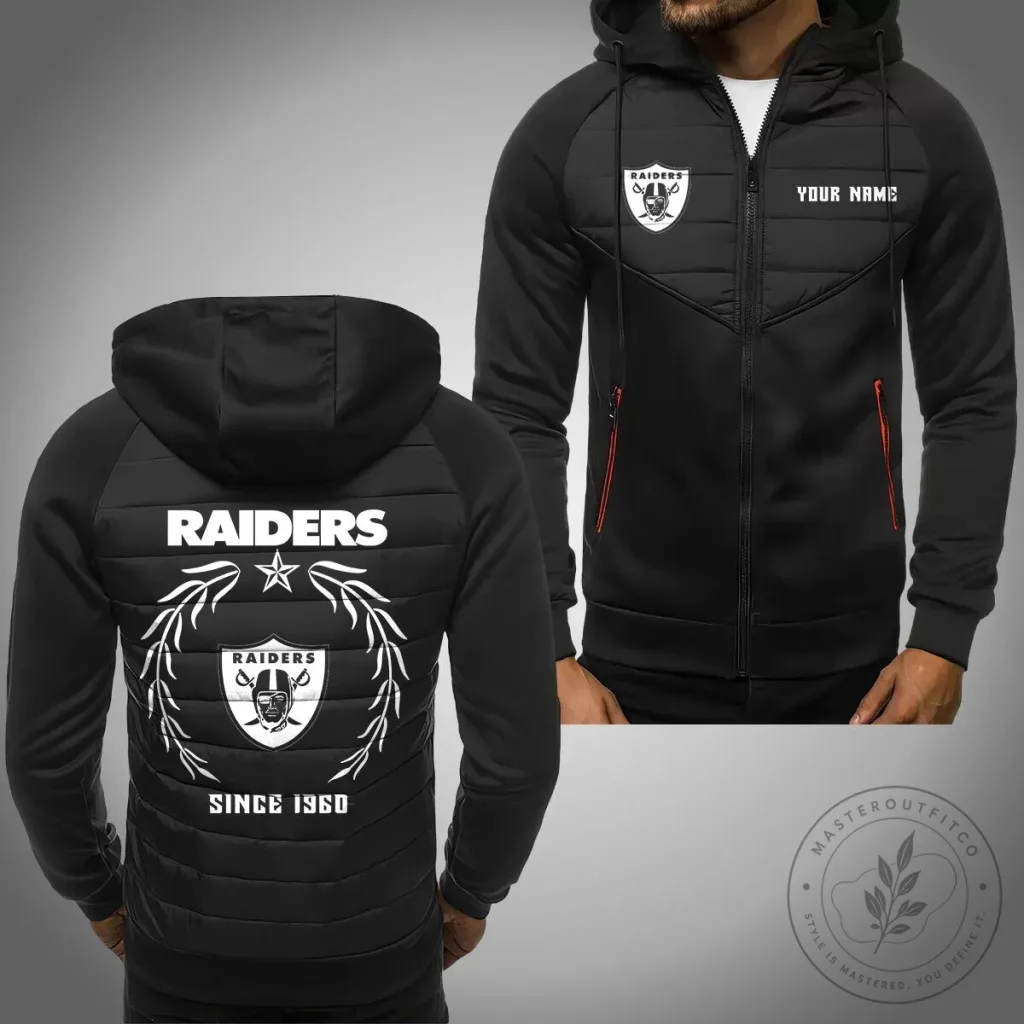 Las Vegas Raiders Personalized Black Quilted Puffer Hoodie Jacket Las Vegas Raiders Personalized Black Quilted Puffer Hoodie Jacket