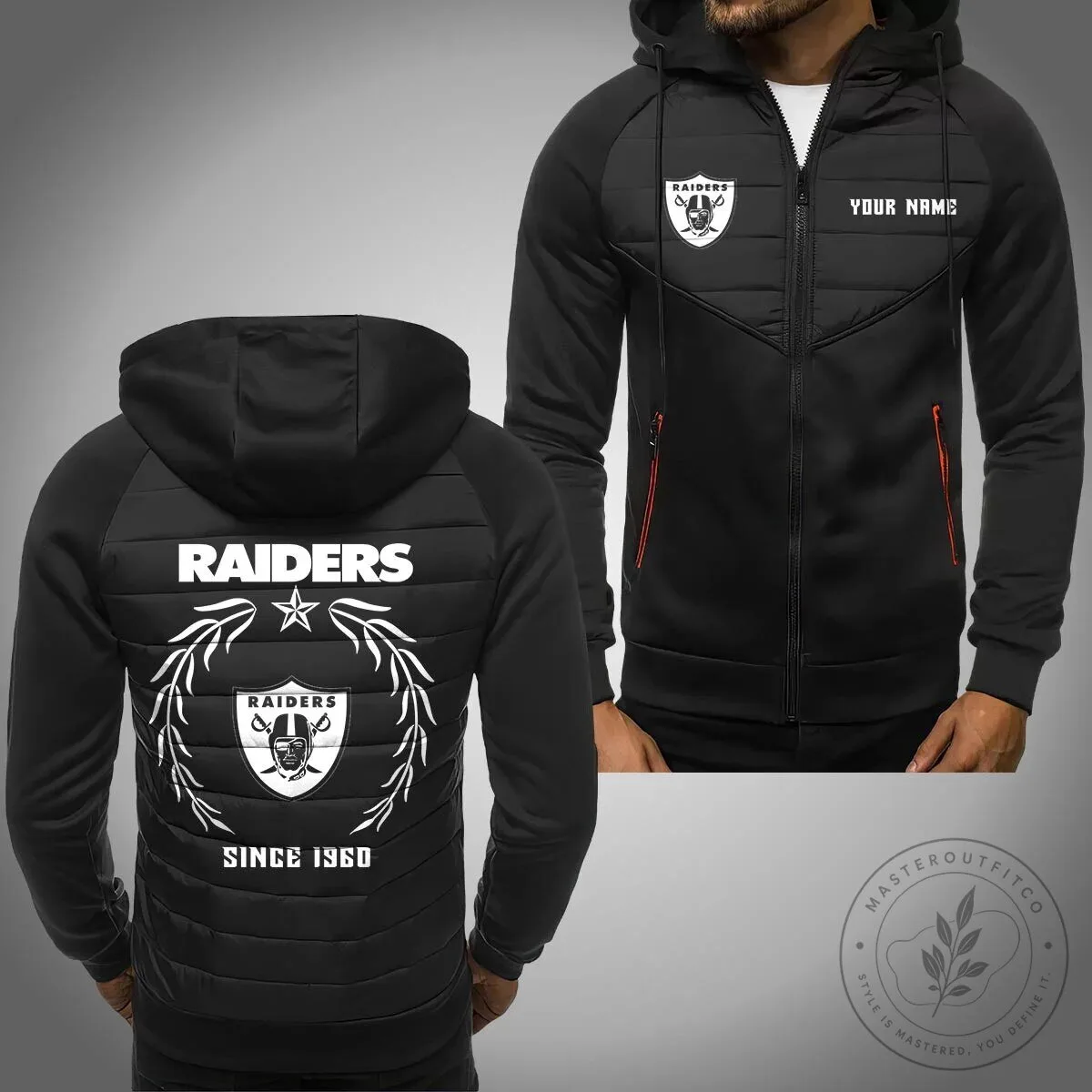 Las Vegas Raiders Personalized Black Quilted Puffer Hoodie Jacket