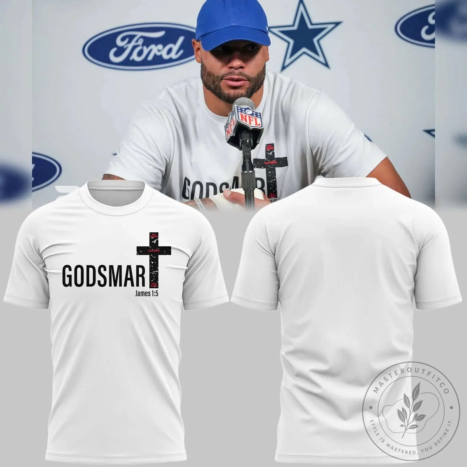Dak Prescott Godsmart James 1:5 Christian Scripture White T-Shirt