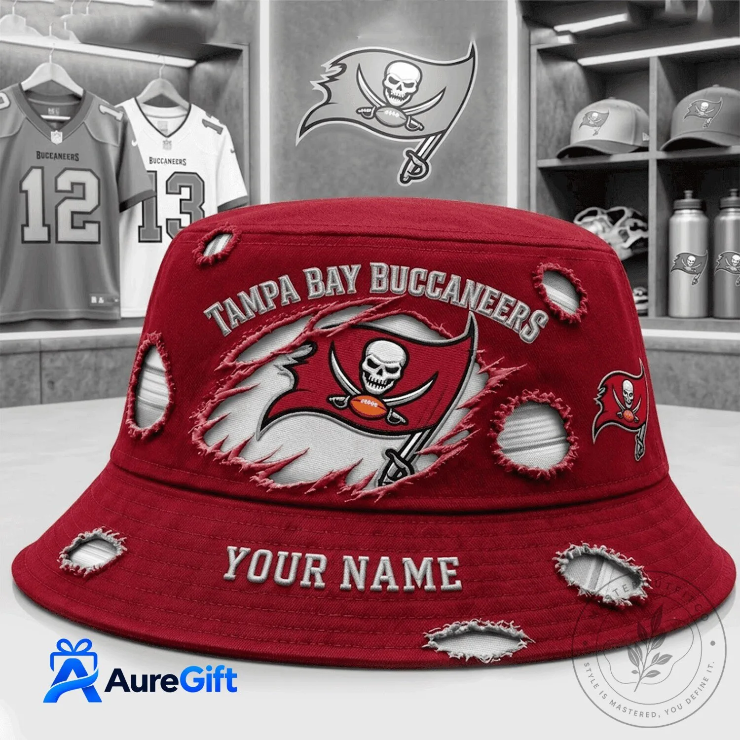 Tampa Bay Buccaneers NFL Football Distressed Red Bucket Hat 5 Tampa Bay Buccaneers NFL Football Distressed Red Bucket Hat