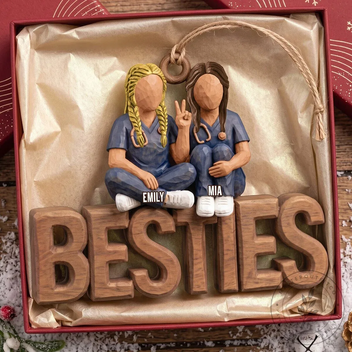 Personalized Besties In Scrubs Nurse Friends Christmas Tree Ornament