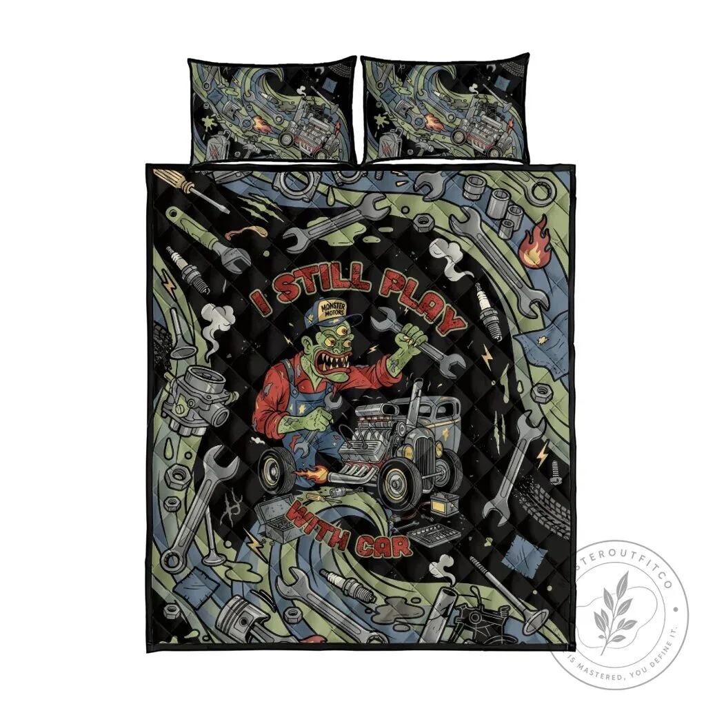 Zombie Mechanic Monster Motors Hot Rod Car Tools Vintage Quilt Bedding Set 10 Zombie Mechanic Monster Motors Hot Rod Car Tools Vintage Quilt Bedding Set
