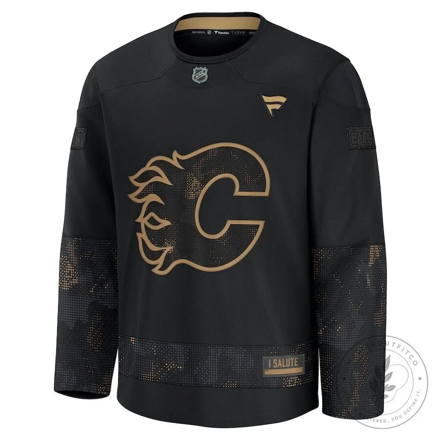 Calgary Flames Military Appreciation Black and Gold Practice Hockey Jersey 1 Calgary Flames Military Appreciation Black and Gold Practice Hockey Jersey