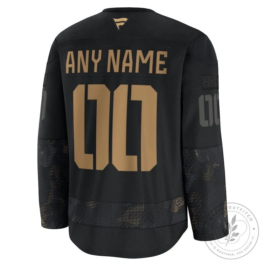 Calgary Flames Military Appreciation Black and Gold Practice Hockey Jersey 7 Calgary Flames Military Appreciation Black and Gold Practice Hockey Jersey