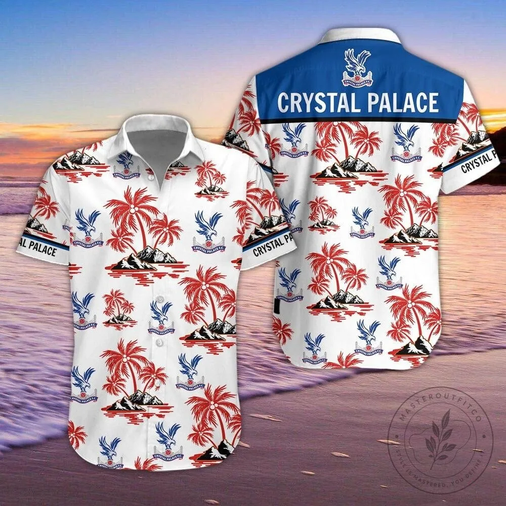 Crystal Palace Football Club Tropical Palm Trees Hawaiian Button Shirt