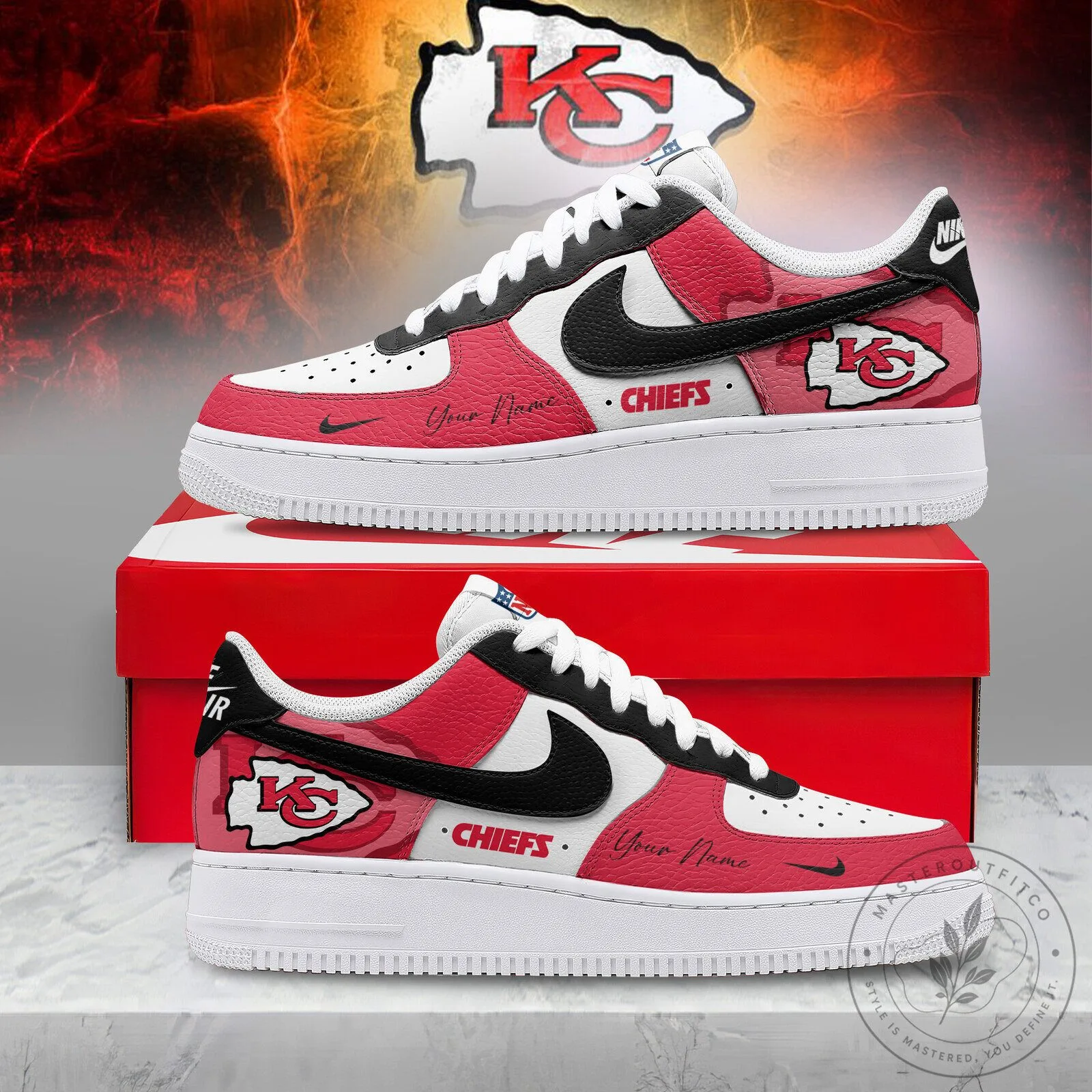 Red and White Sneakers for Kansas City Chiefs Fans with Custom Name Option
