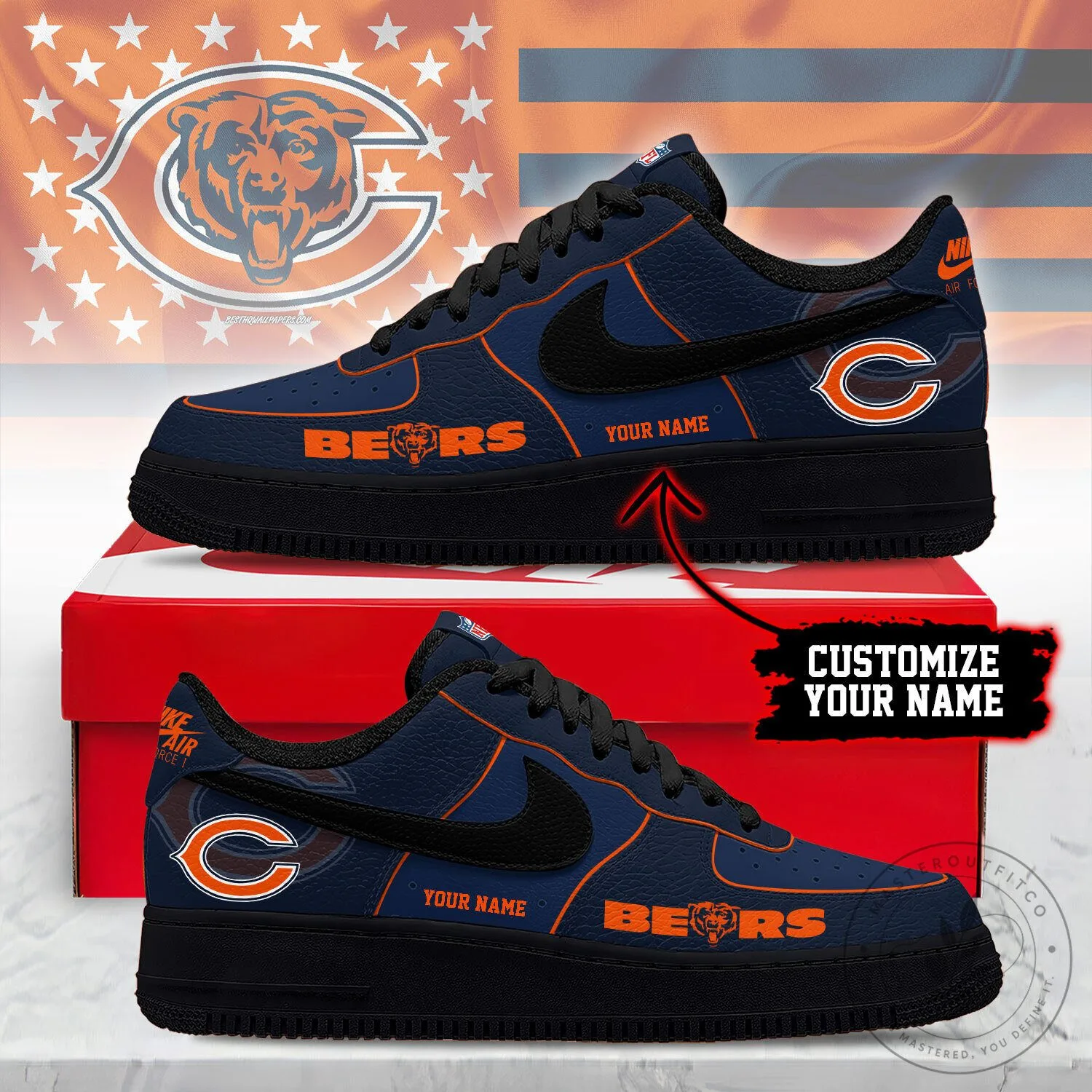 Chicago Bears NFL Custom Air Force 1 Sneakers - Personalized Football Team Shoes