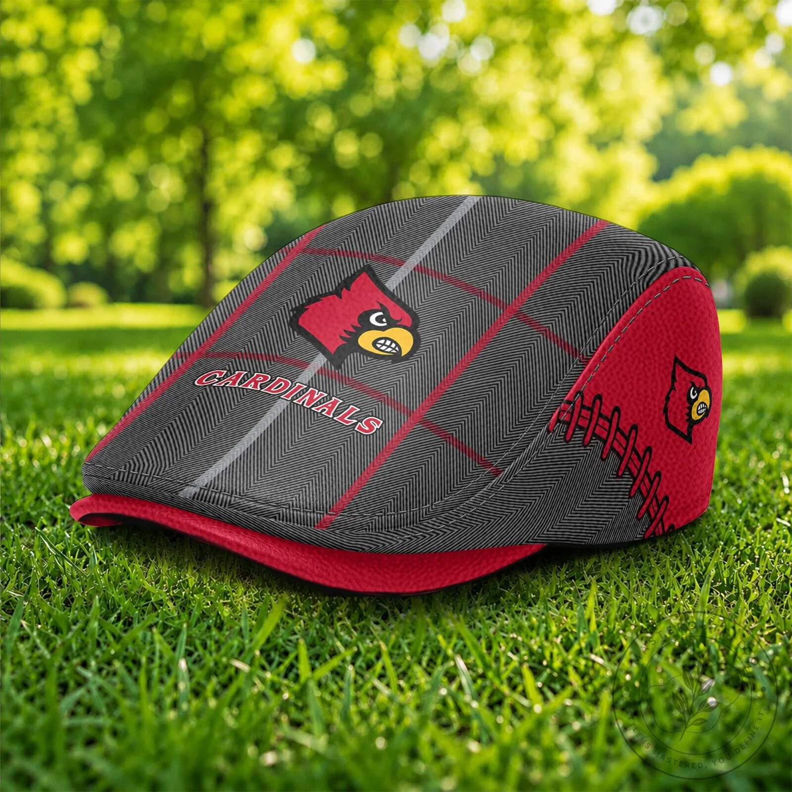 Louisville Cardinals NCAA Mascot Logo Plaid Pattern Flat Cap Hat