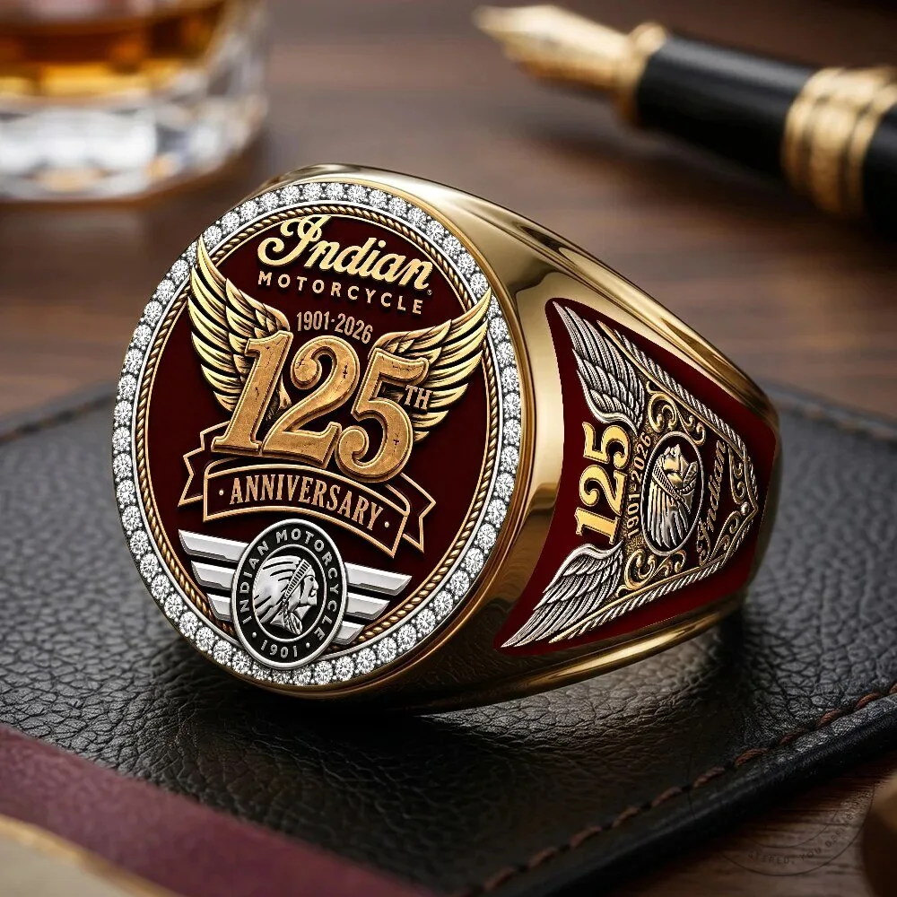 Indian Motorcycle 125th Anniversary Gold Ring with Diamond Accents 1 Indian Motorcycle 125th Anniversary Gold Ring with Diamond Accents