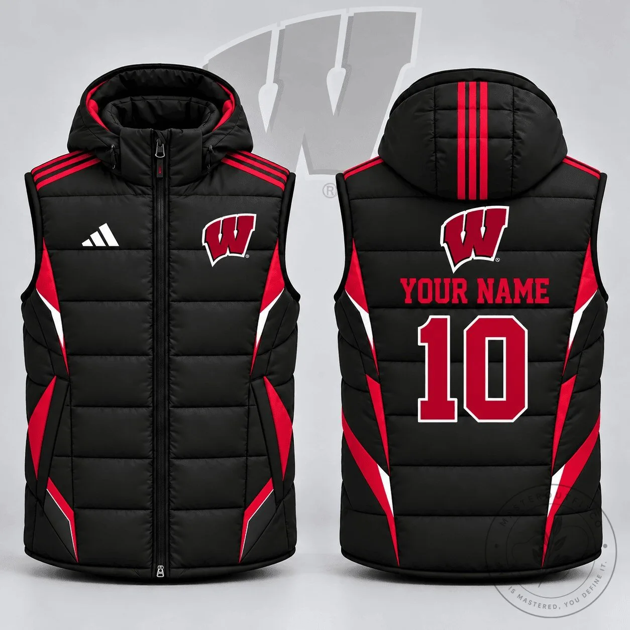Wisconsin Badgers NCAA Stealth Velocity Custom Name Number Puffer Vest 5 Wisconsin Badgers NCAA Stealth Velocity Custom Name Number Puffer Vest