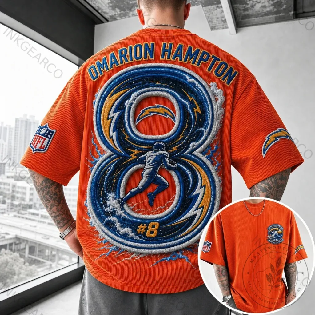 Omarion Hampton Number 8 NFL T-Shirt for Los Angeles Chargers Fans 27 Omarion Hampton Number 8 NFL T-Shirt for Los Angeles Chargers Fans