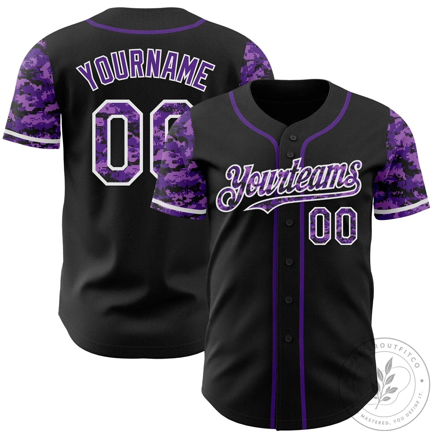 Custom Black Purple Digital Camouflage Two Tone Authentic Baseball Jersey