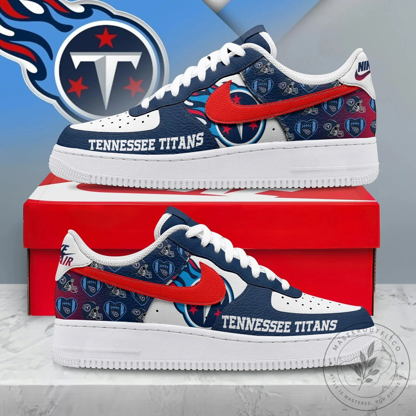 Tennessee Titans NFL Football Team Custom Printed White And Blue Sneakers Shoes