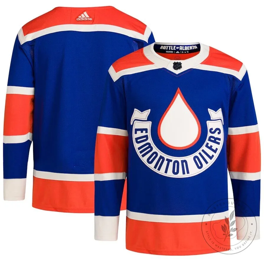Edmonton Oilers Heritage Classic Royal Blue and Orange Hockey Jersey