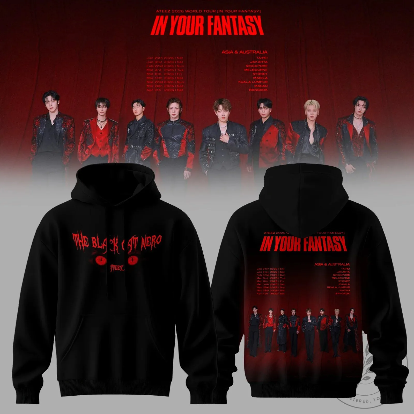Ateez In Your Fantasy World Tour 2026 The Black Cat Nero Hoodie