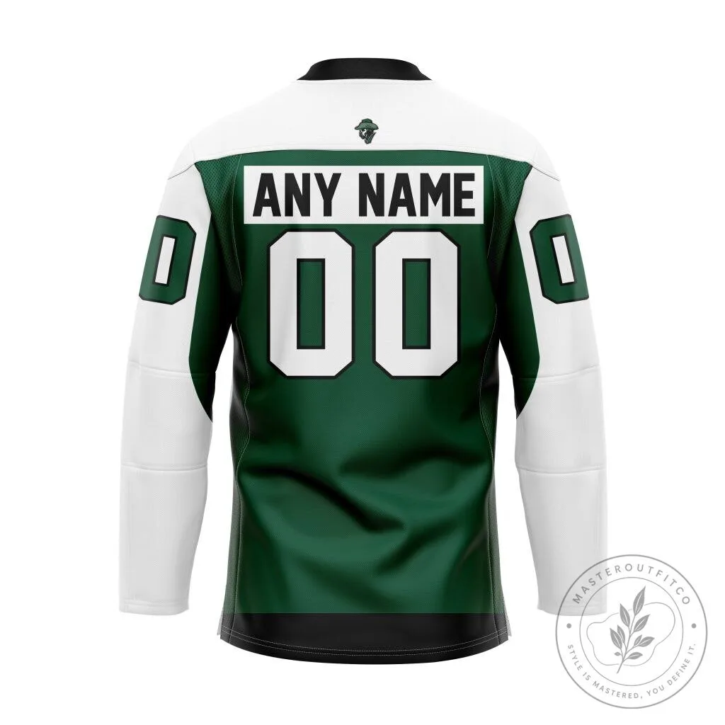 Cedar Rapids RoughRiders USHL Ice Hockey Team Green and White Fan Jersey 5 Cedar Rapids RoughRiders USHL Ice Hockey Team Green and White Fan Jersey