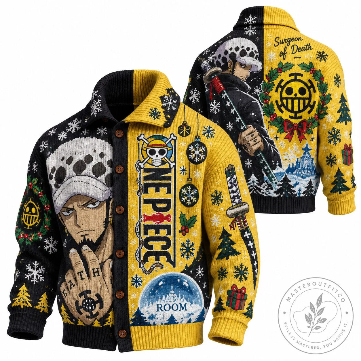 One Piece Trafalgar Law Anime Christmas Holiday Ugly Sweater Cardigan