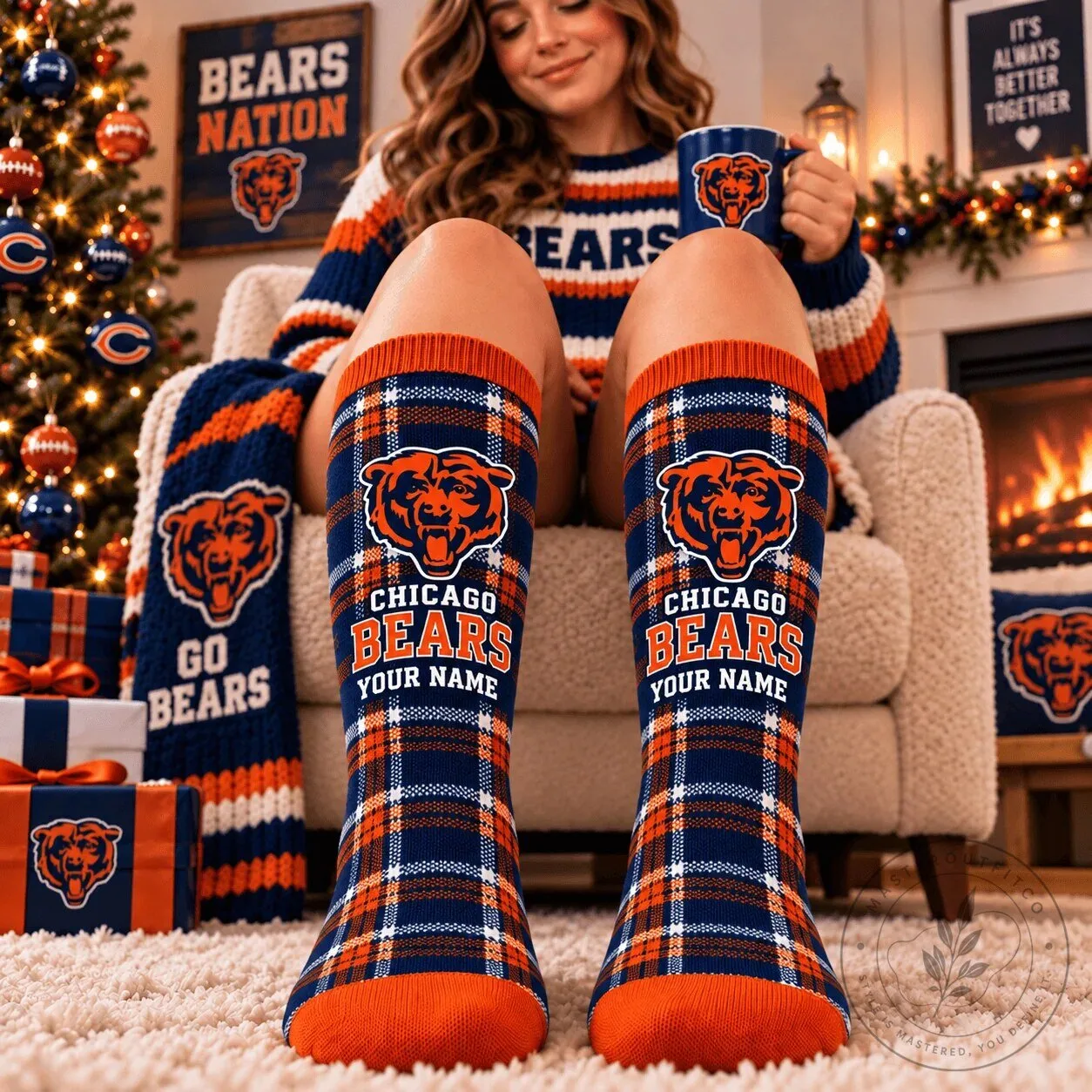 Personalized Chicago Bears Plaid Pattern Football Team Fan Socks