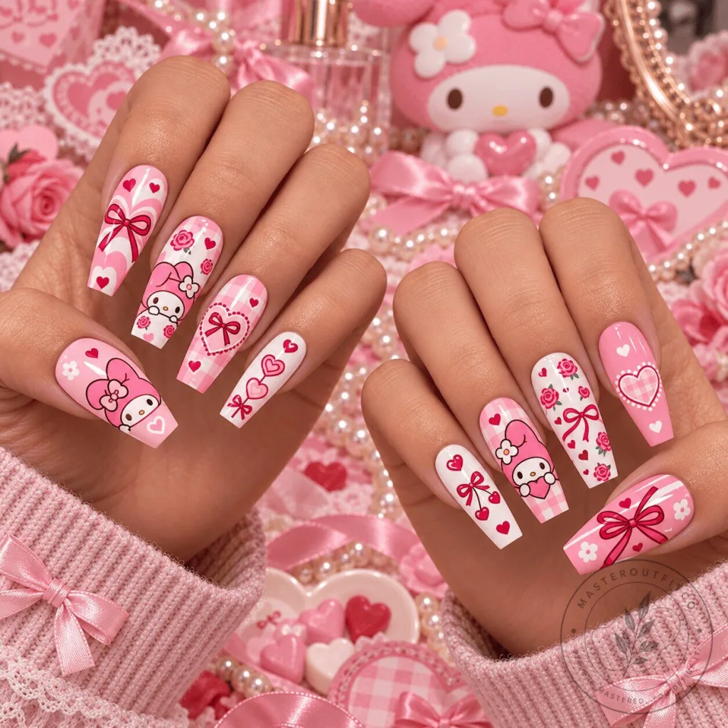 Press-On Nail Set for Valentine’s Day Featuring My Melody's Sweet Love Design Press-On Nail Set for Valentine’s Day Featuring My Melody's Sweet Love Design