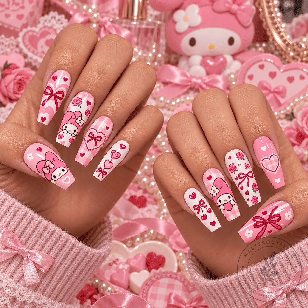 Press-On Nail Set for Valentine’s Day Featuring My Melody's Sweet Love Design 1 Press-On Nail Set for Valentine’s Day Featuring My Melody's Sweet Love Design