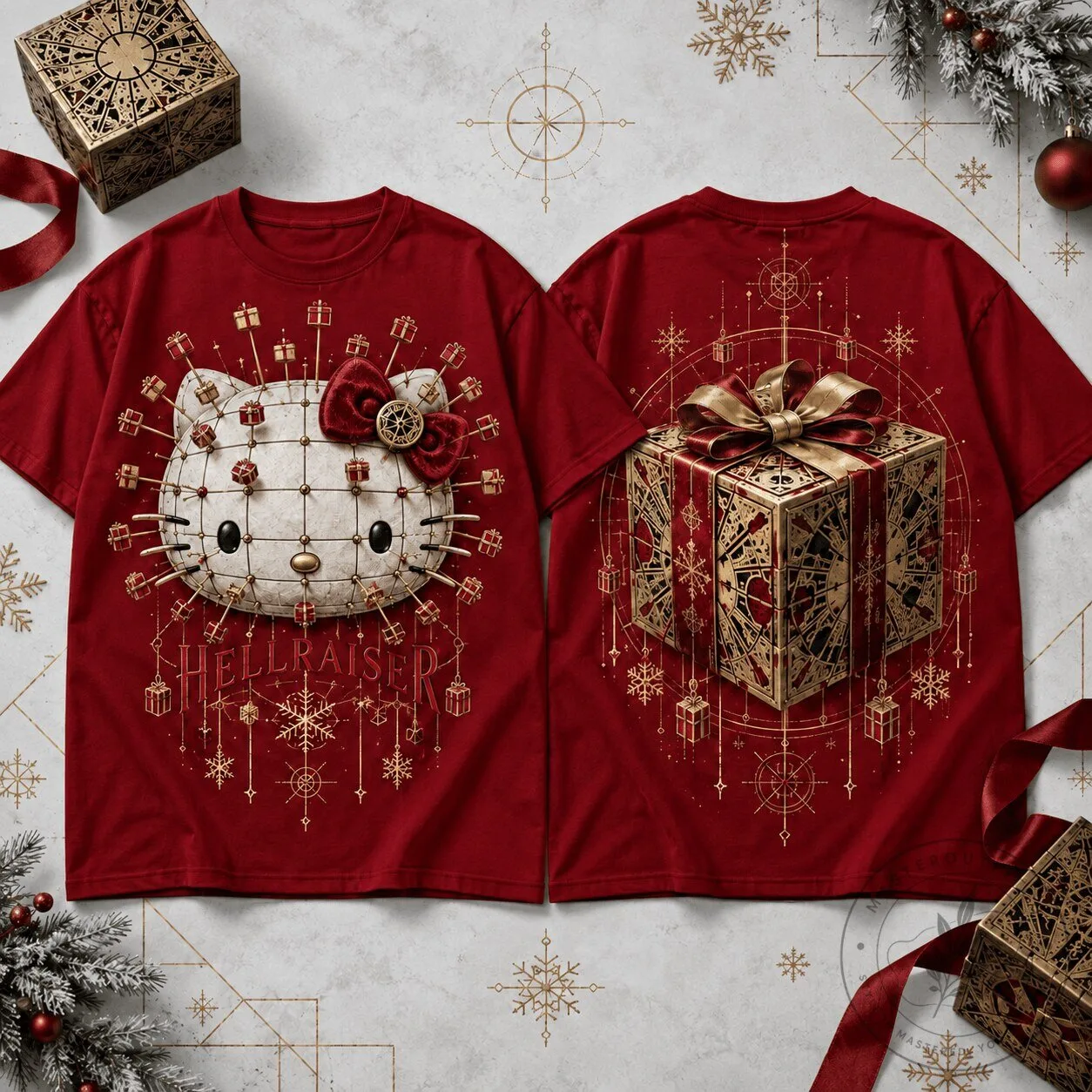 Hellraiser Hello Kitty Cursed Christmas Gift Red T-Shirt