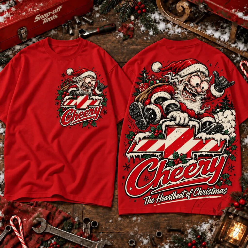 Chevrolet Cheery Crazy Santa Claus Christmas Holiday Graphic T-Shirt Chevrolet Cheery Crazy Santa Claus Christmas Holiday Graphic T-Shirt