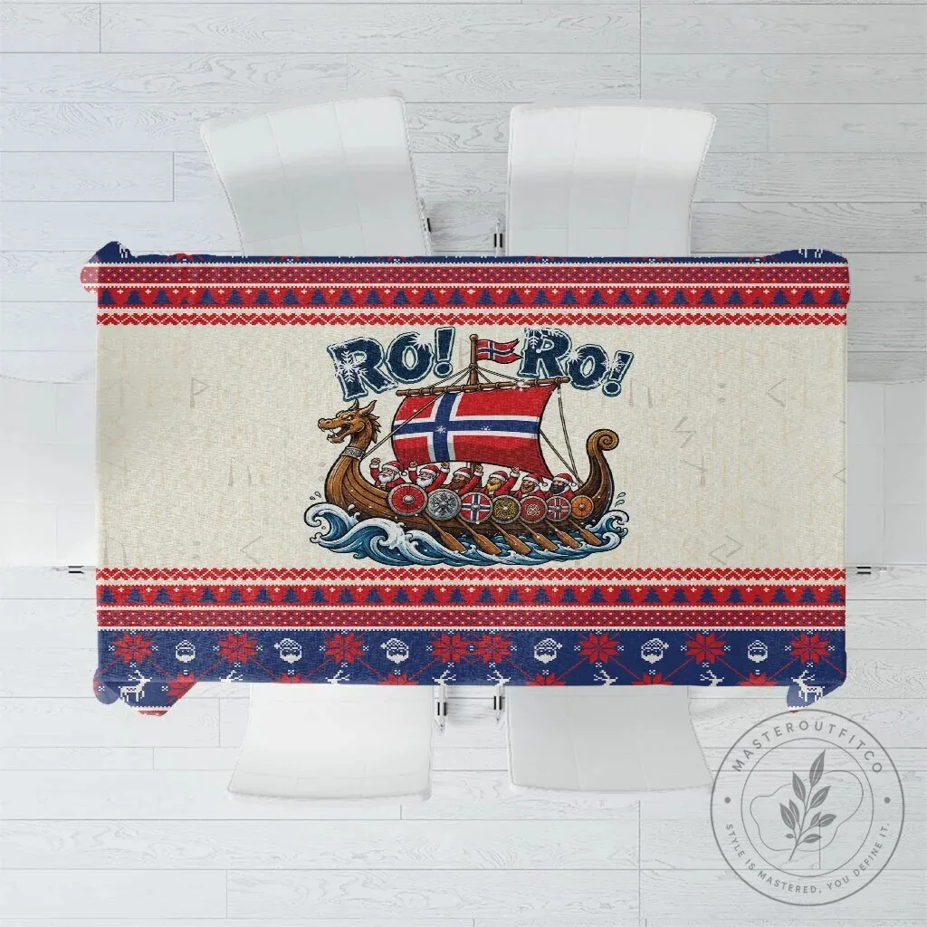Norse Viking Santa Claus Christmas Tablecloth Ro Ro Ro Your Boat Holiday Decor