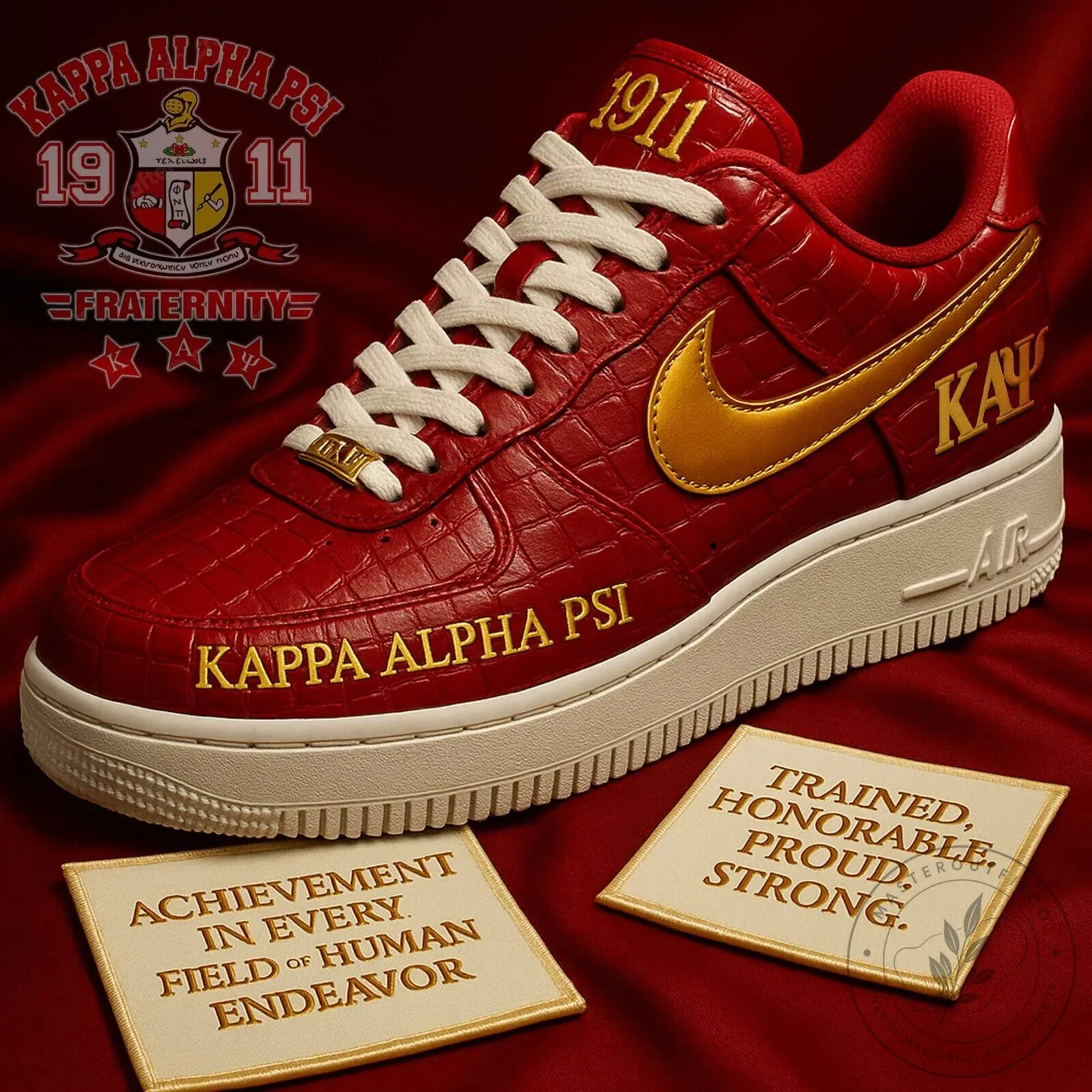 Kappa Alpha Psi Fraternity Red Crocodile Skin Nike Air Force 1 Shoes 2 Kappa Alpha Psi Fraternity Red Crocodile Skin Nike Air Force 1 Shoes