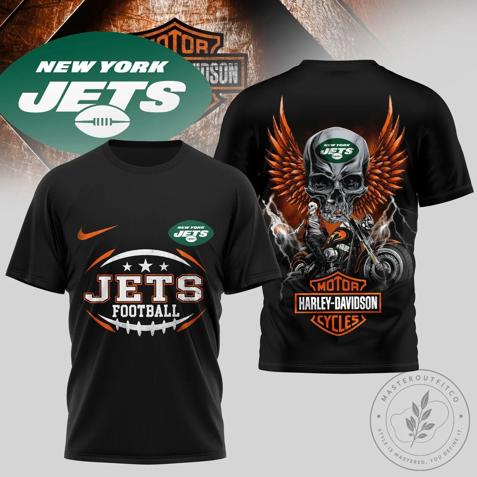 New York Jets Football Harley-Davidson Skull Wings Graphic Black T-Shirt 1 New York Jets Football Harley-Davidson Skull Wings Graphic Black T-Shirt