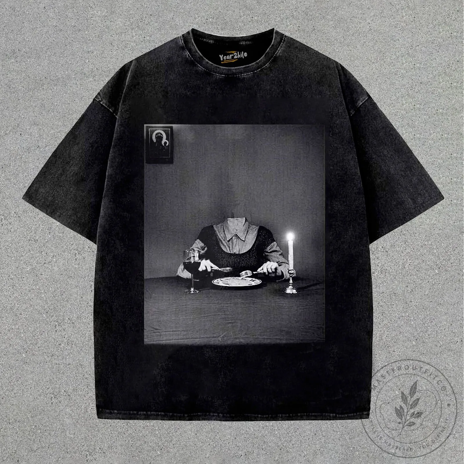 Horror Gothic Headless Woman Dinner Scene Washed Black T-Shirt 2 Horror Gothic Headless Woman Dinner Scene Washed Black T-Shirt